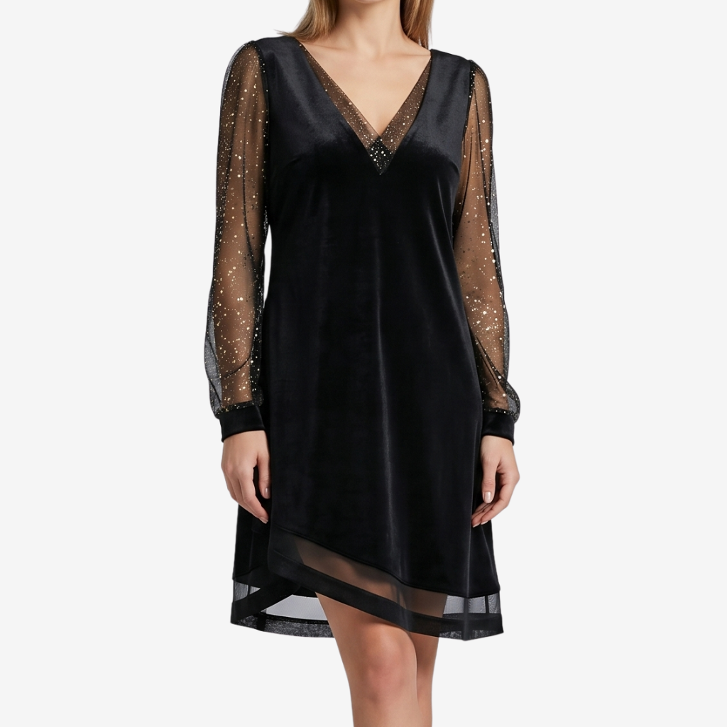Coutivo - Robe noire pour femme, col en V, coupe intemporelle et élégante