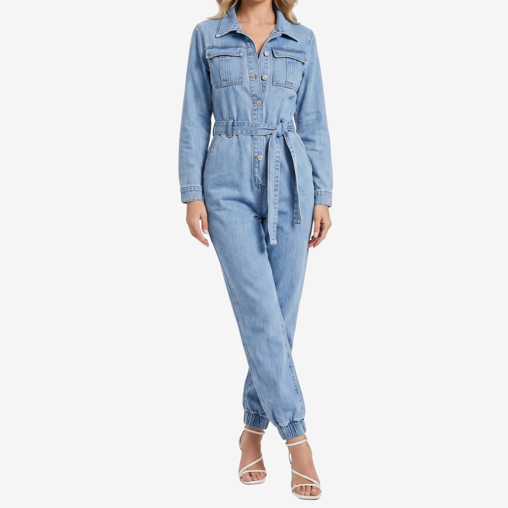 Coutivo - Combinaison Femme Denim Stretch Confort Coupe Slim Manches Longues