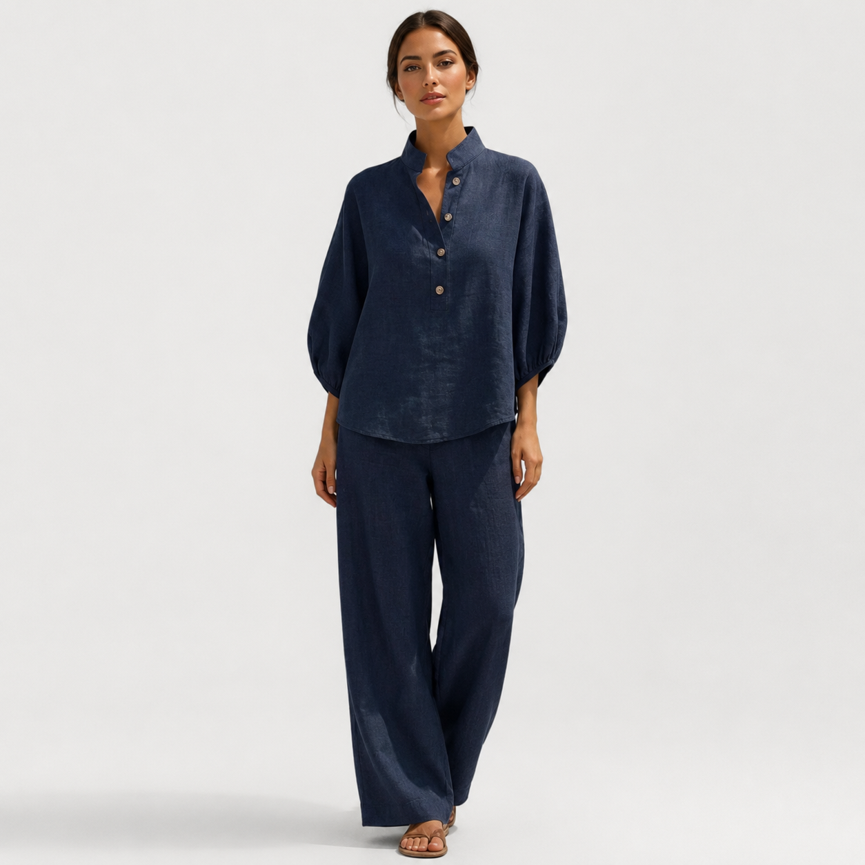 Coutivo - Ensemble Femme Deux Pièces Lin Coupe Ample Boutonnée Élégance Décontractée Confort Léger