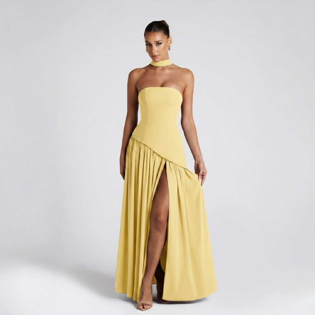 Coutivo - Robe Longue Bustier Élégance Classique Coupe Asymétrique