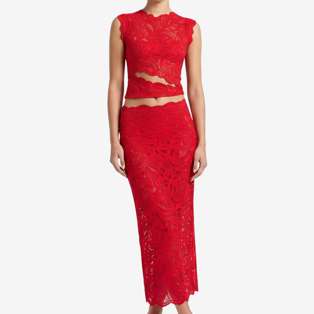 Coutivo - Set Jupe Longue Dentelle Femme Tenue Soirée Chic