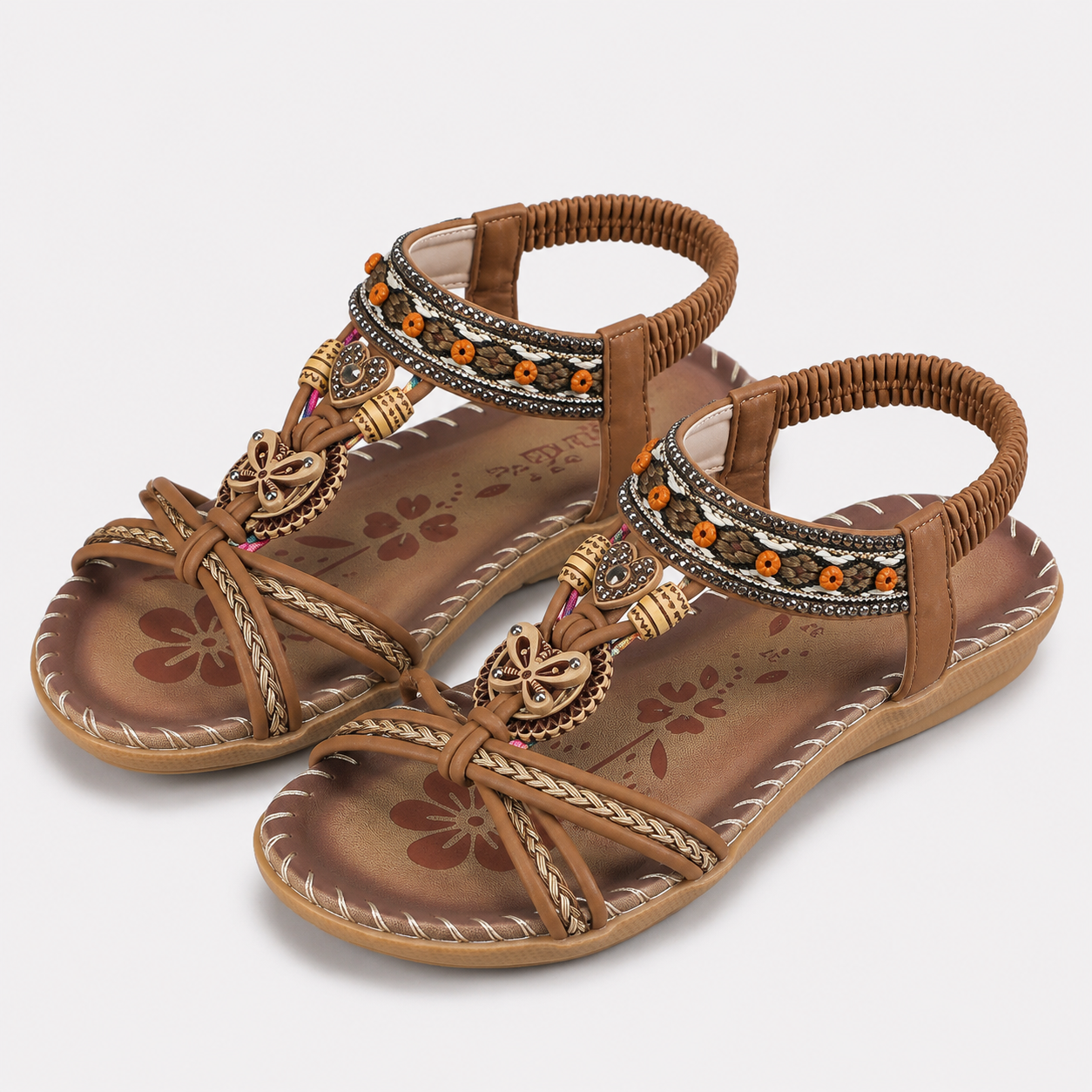Coutivo - Sandales Femme Bohème Perles Décoratives Brides Croisées Confort Quotidien Style Élégant