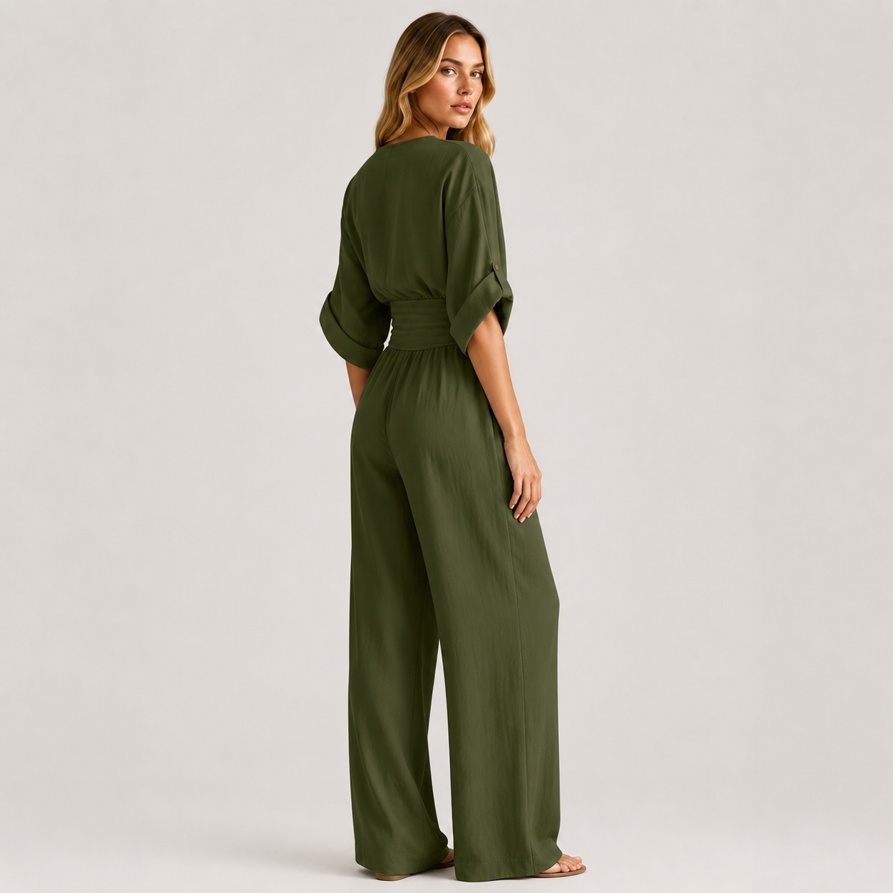 Coutivo - Combinaison Femme Fluide Col Croisé Taille Marquée Élégance Moderne Confort Léger