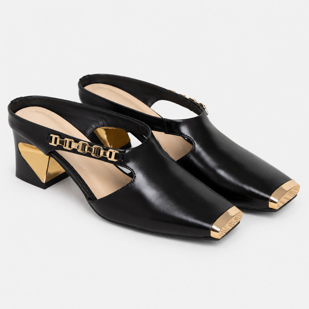 Coutivo - Escarpins Femme Bride Métallique Talon Bloc Élégance Moderne Confort Raffiné