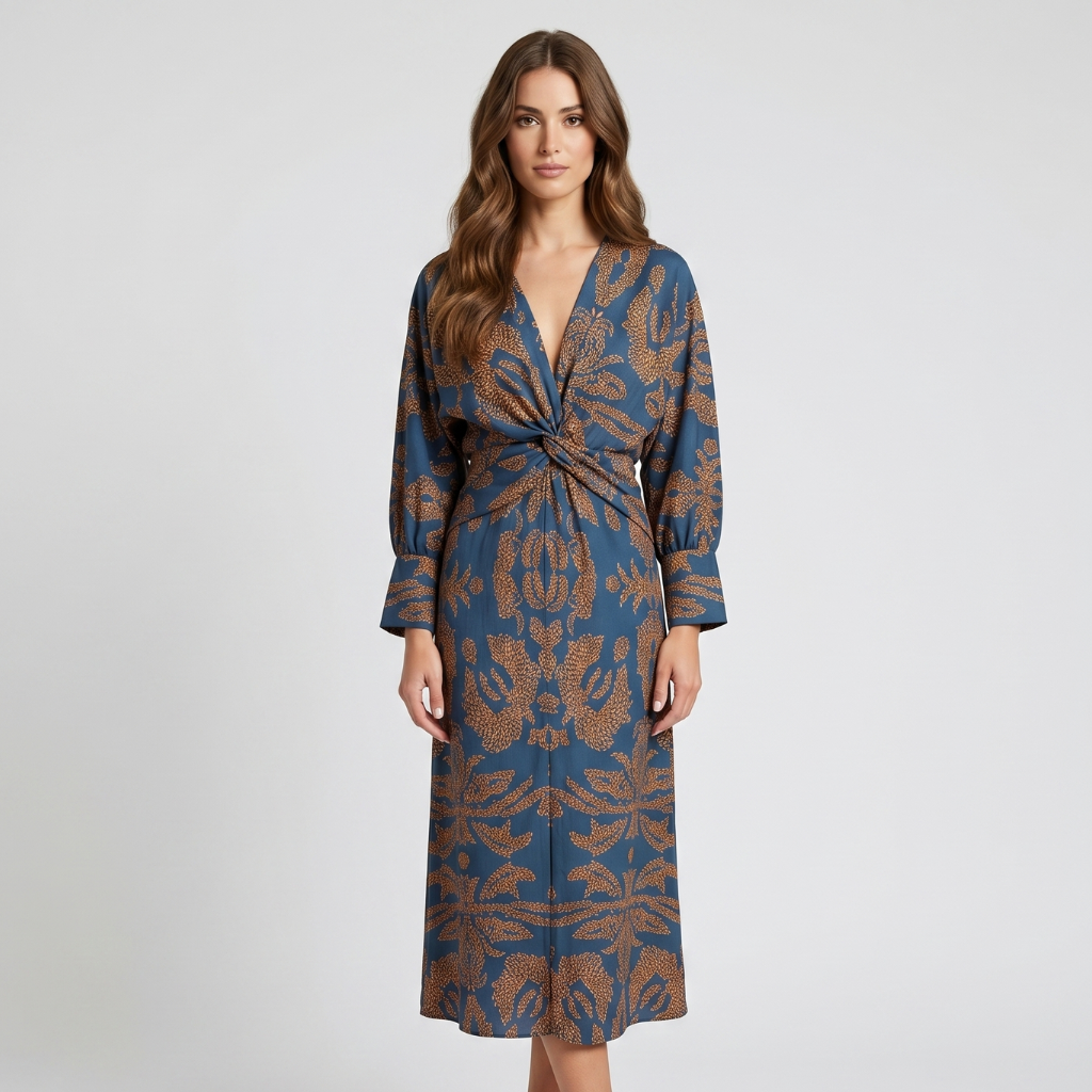 Coutivo - Robe Midi Femme Polyester Imprimé Confort Coupe Ample Casual