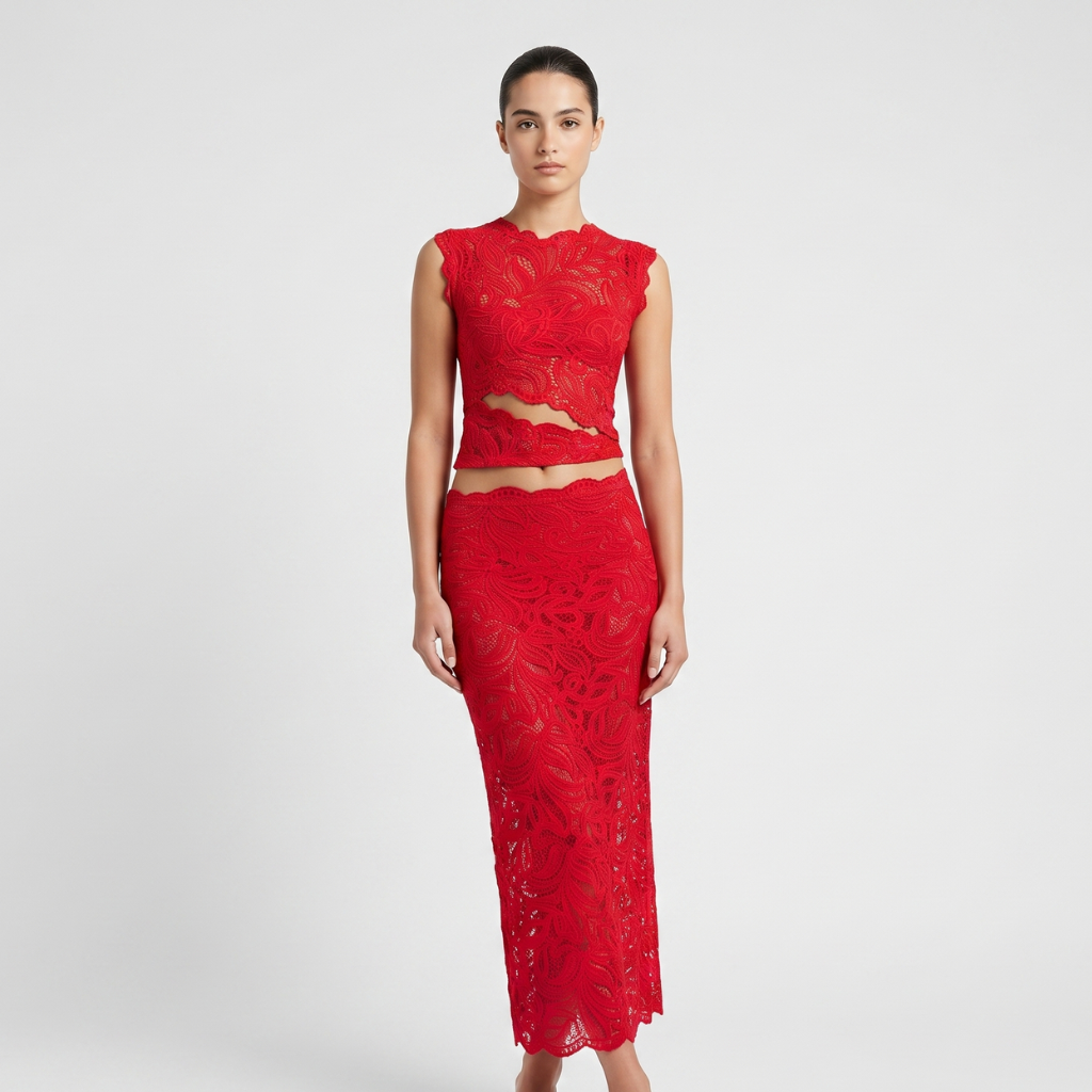 Coutivo - Set Jupe Longue Dentelle Femme Tenue Soirée Chic