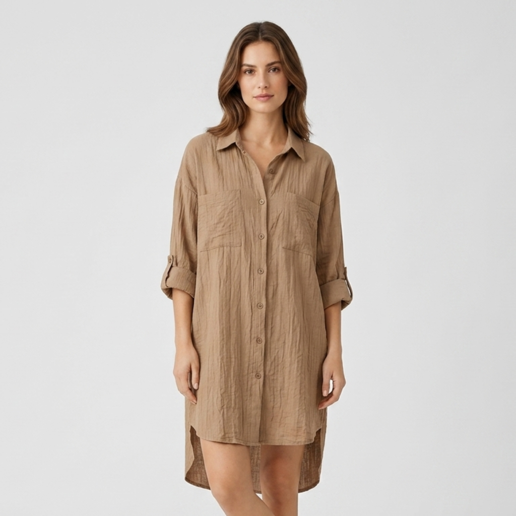 Coutivo - Blouse Longue Femme Lin Coupe Oversize Élégante Manches Longues