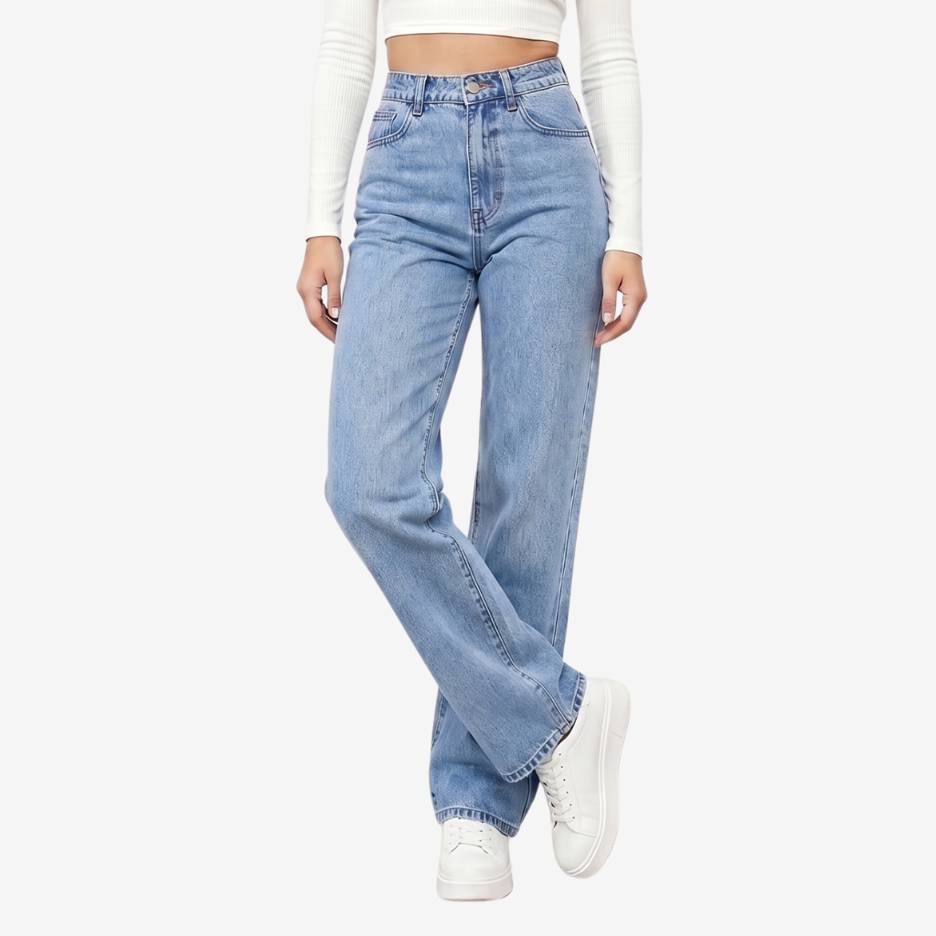 Coutivo - Jean Femme Taille Haute Coupe Droite Style Minimaliste