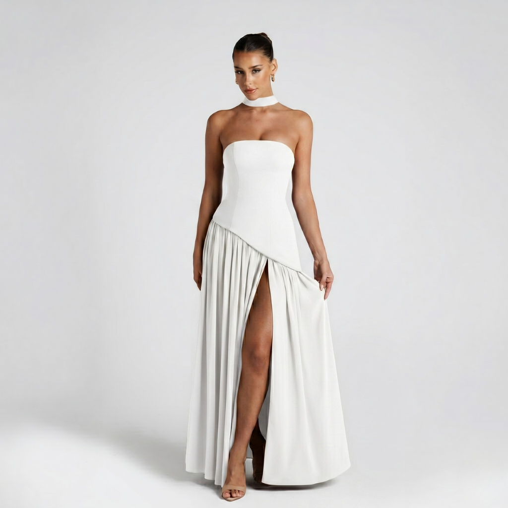 Coutivo - Robe Longue Bustier Élégance Classique Coupe Asymétrique