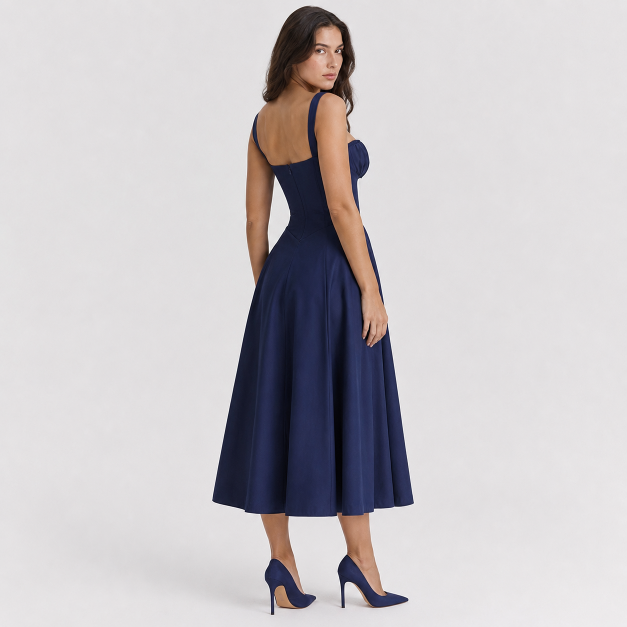 Coutivo - Robe Femme Midi Bretelles Fines Coupe Évasée Élégance Classique Confort Raffiné