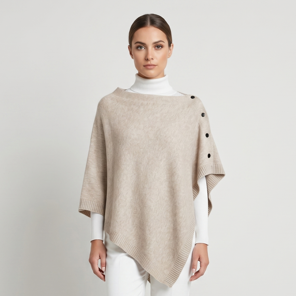 Coutivo - Poncho Femme Maille Polyester Élégant Confort Boutonné