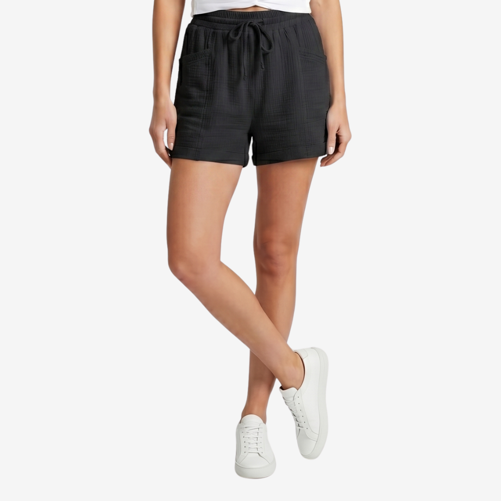 Coutivo - Short Femme Coton Lin Classique Taille Ajustable Style Intemporel