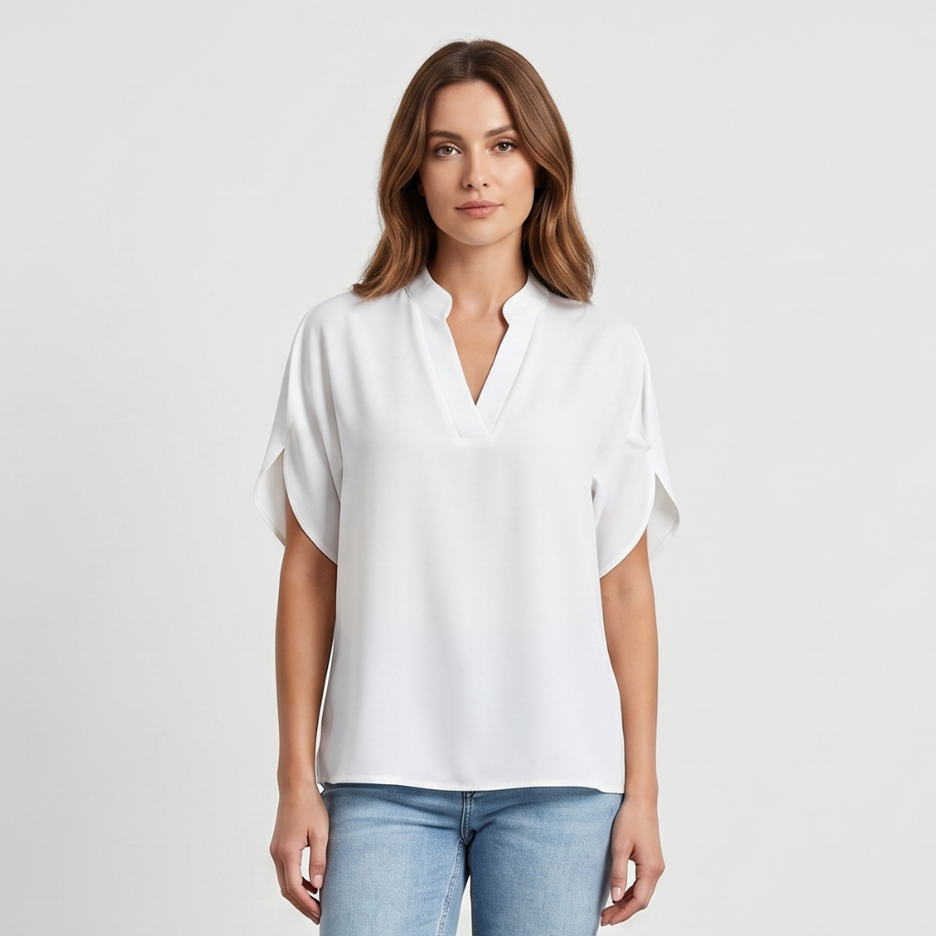 Coutivo - Blouse Femme Col V Élégante Coupe Décontractée Manches Courtes
