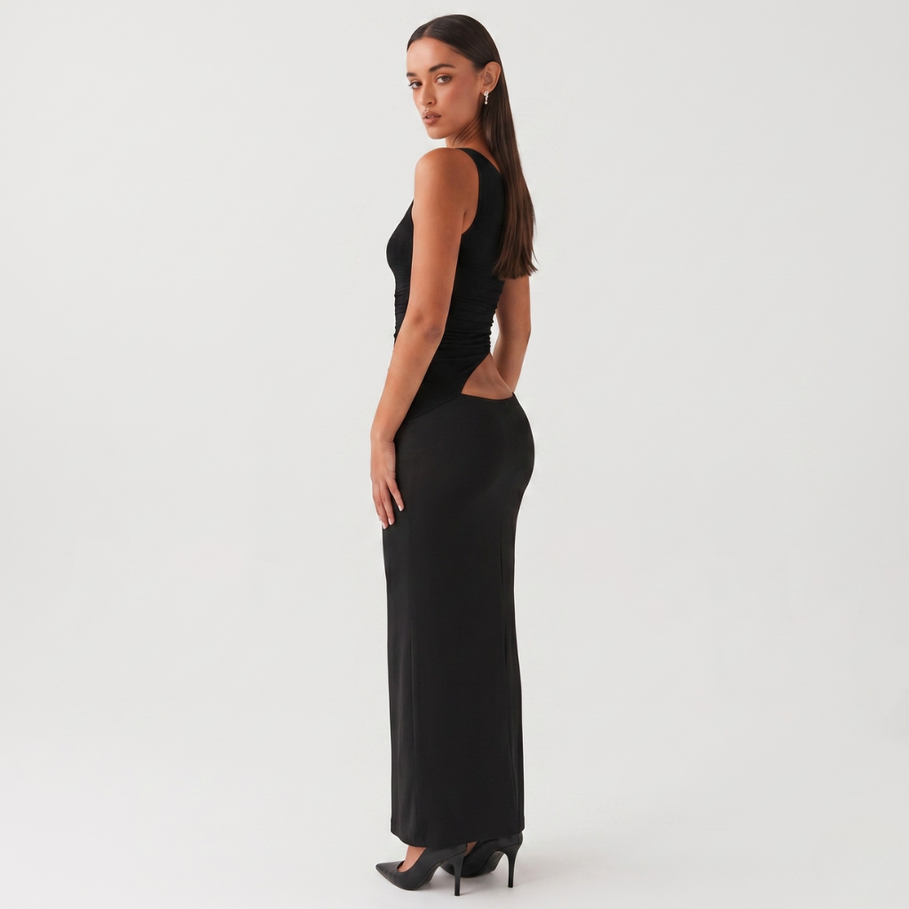Coutivo - Robe Longue Cut-Out Taille Ajustée Style Élégant Femme
