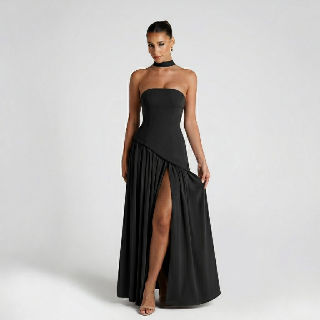 Coutivo - Robe Longue Bustier Élégance Classique Coupe Asymétrique