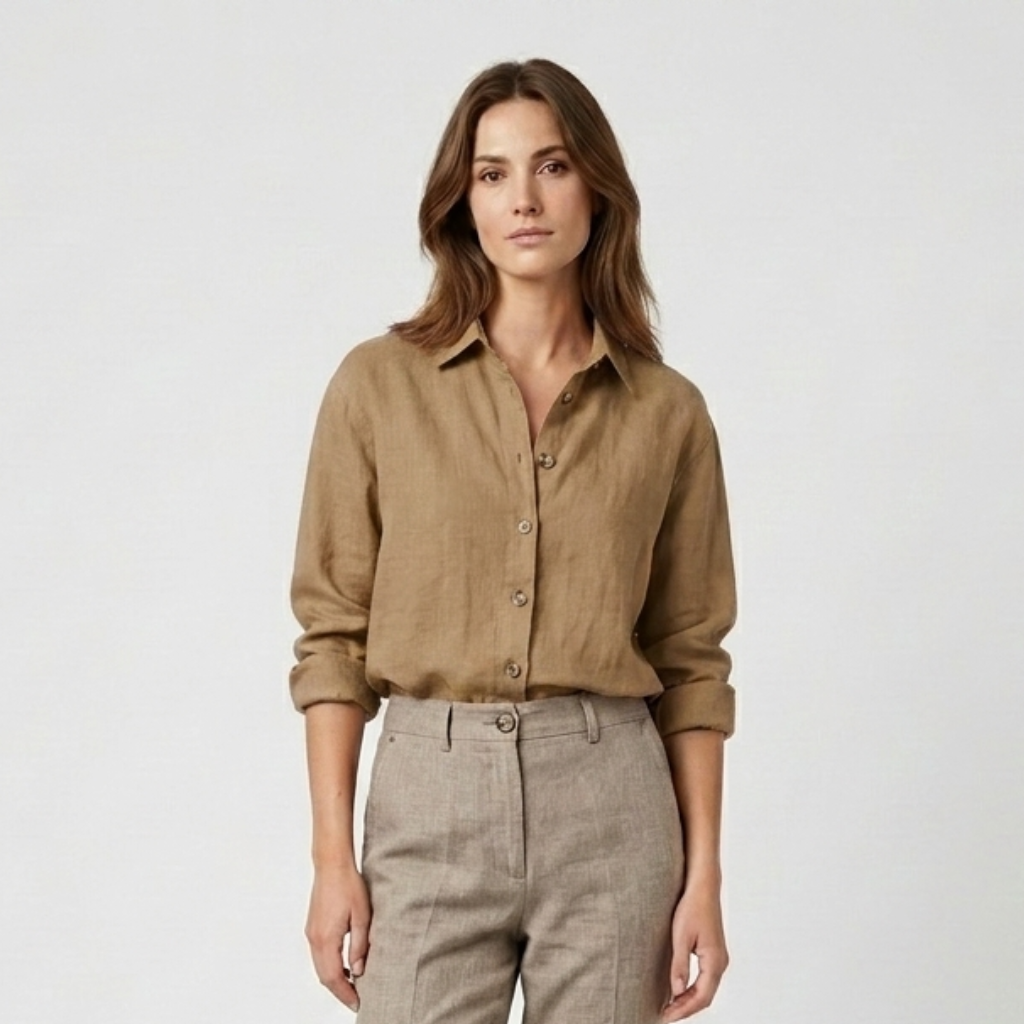 Coutivo - Blouse Femme Coton Lin Manches Longues Coupe Décontractée Élégante