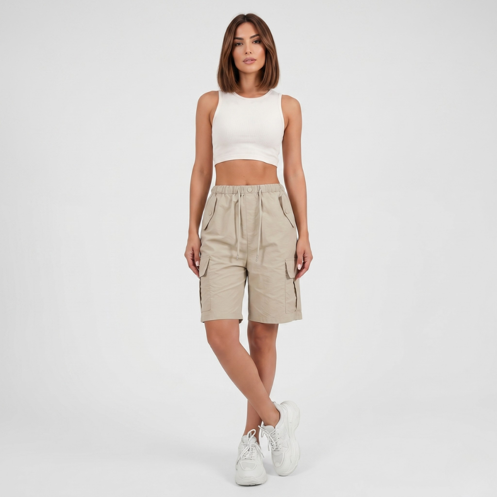 Coutivo - Short Cargo Femme Polyester Confort Coupe Ample Été