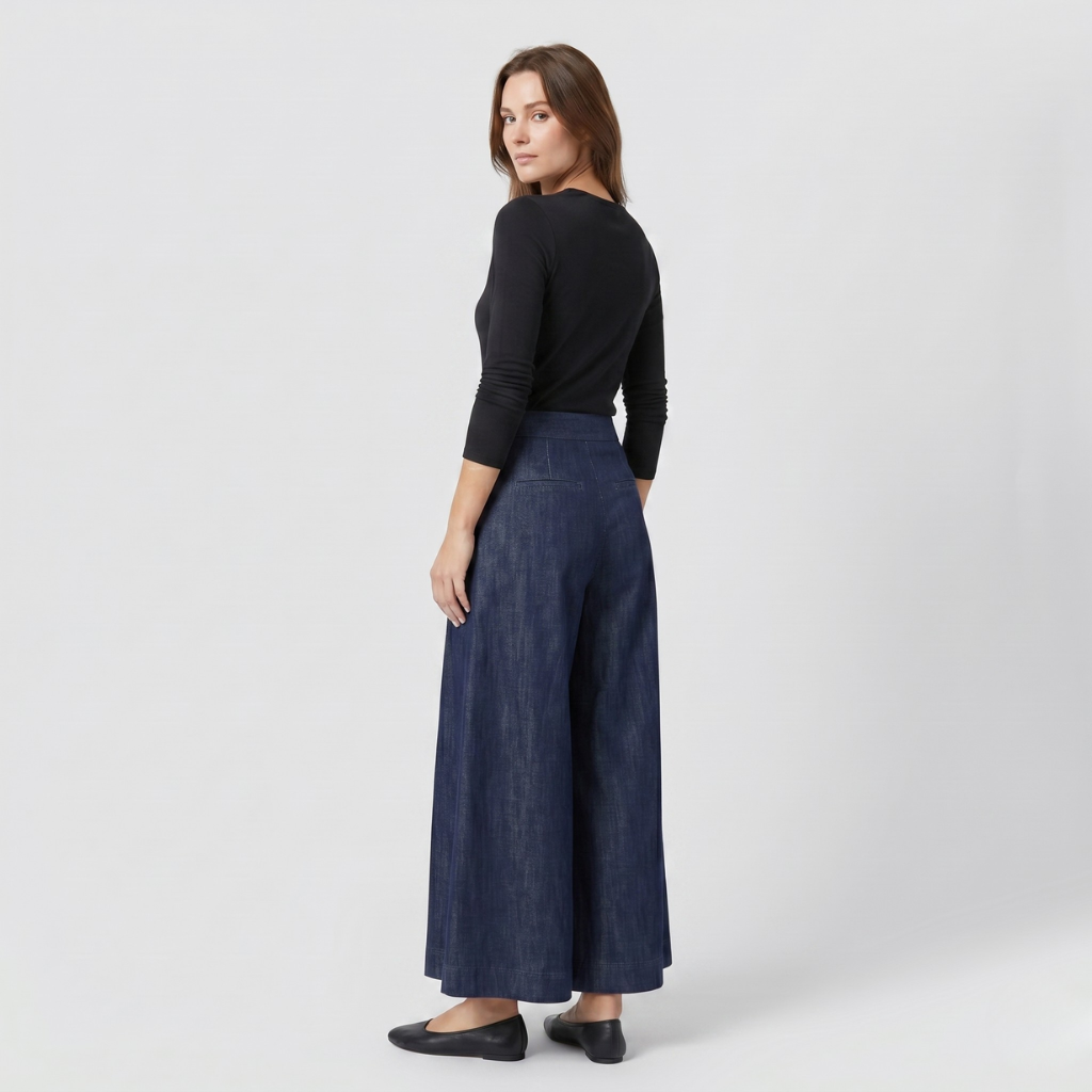 Coutivo - Pantalon Large Femme Polyester Confort Taille Haute Classique Bleu
