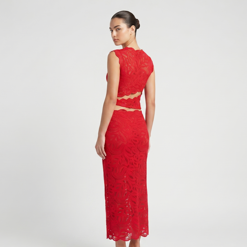 Coutivo - Set Jupe Longue Dentelle Femme Tenue Soirée Chic