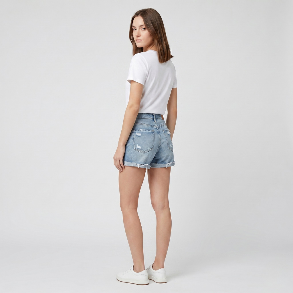 Coutivo - Short Femme Denim Mélangé Confort Coupe Décontractée Taille Haute