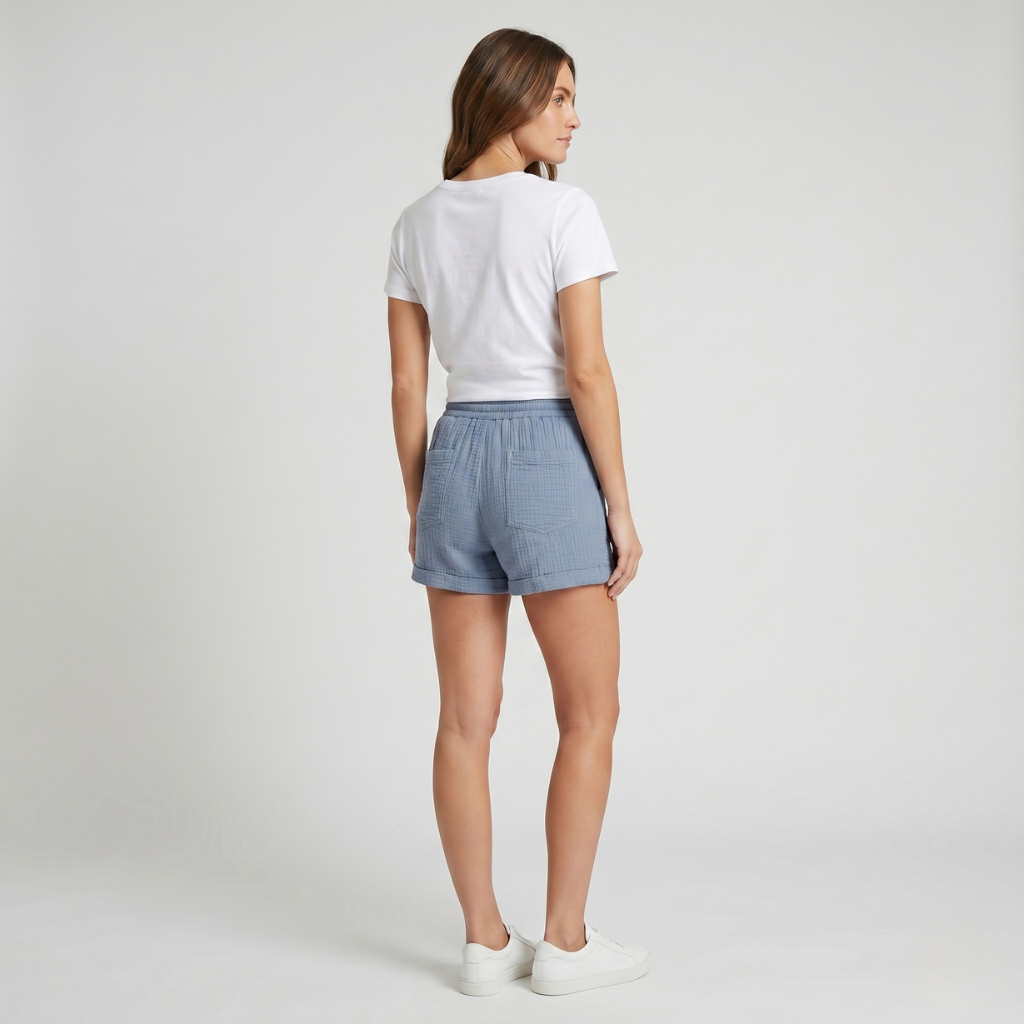 Coutivo - Short Femme Coton Lin Classique Taille Ajustable Style Intemporel