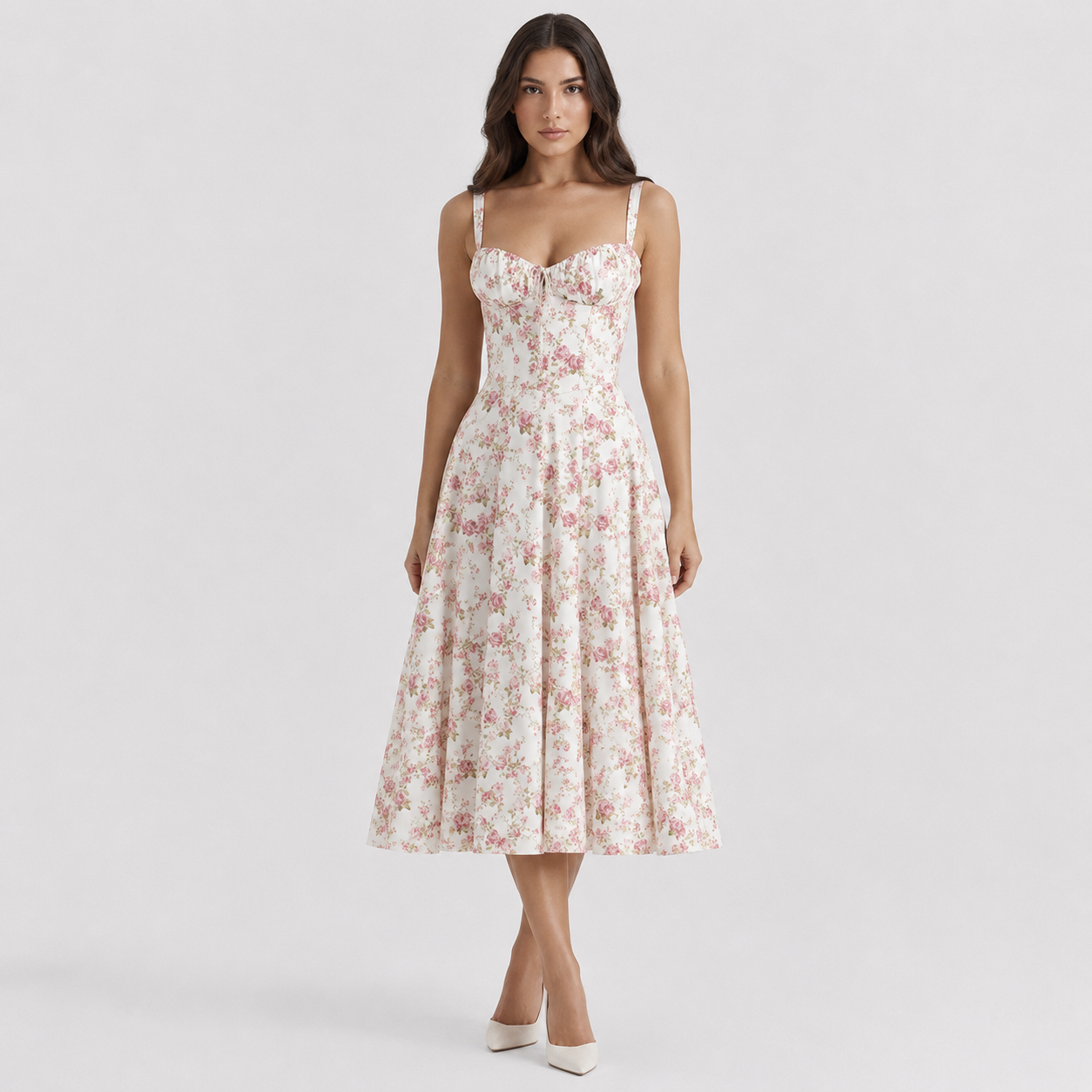 Coutivo - Robe Femme Midi Bretelles Fines Coupe Évasée Élégance Classique Confort Raffiné