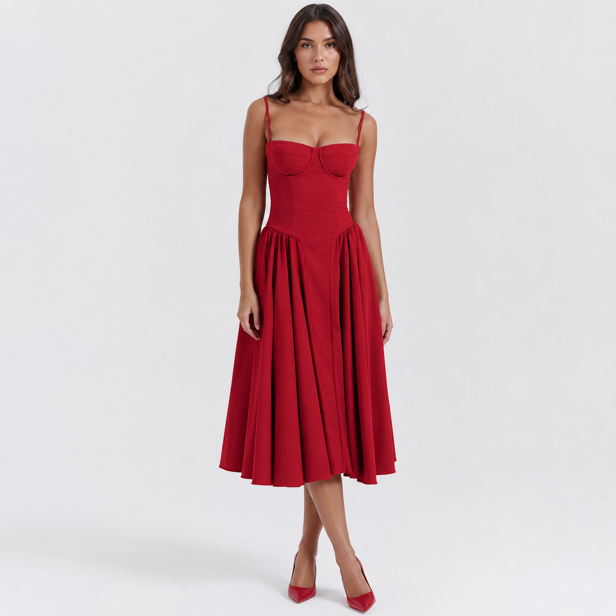 Coutivo - Robe Femme Midi Bretelles Fines Coupe Évasée Élégance Intemporelle Confort Raffiné