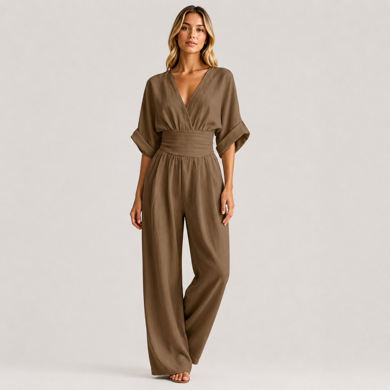 Coutivo - Combinaison Femme Fluide Col Croisé Taille Marquée Élégance Moderne Confort Léger