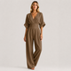 Coutivo - Combinaison Femme Fluide Col Croisé Taille Marquée Élégance Moderne Confort Léger