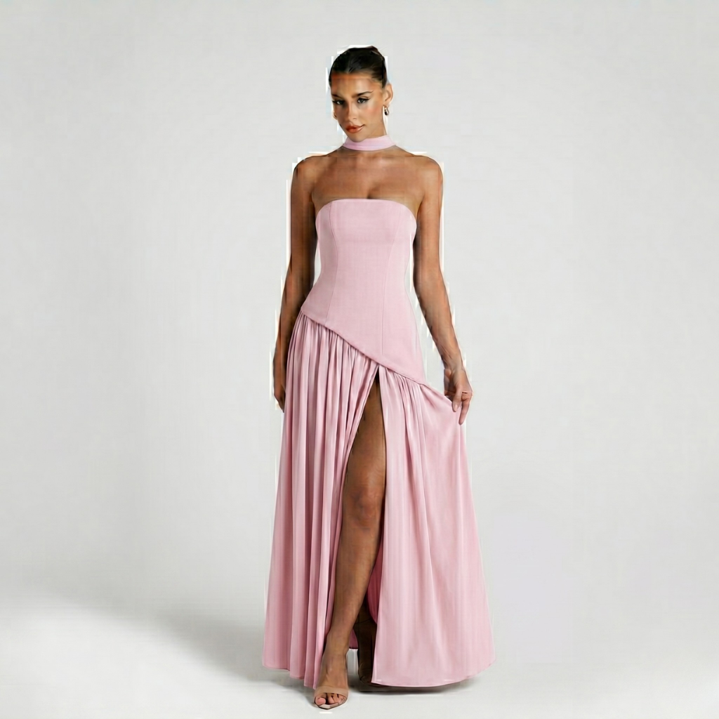 Coutivo - Robe Longue Bustier Élégance Classique Coupe Asymétrique