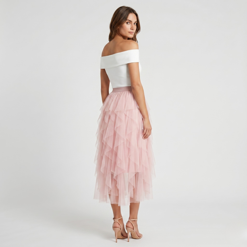 Coutivo - Jupe Midi Femme Tulle Multicouches Léger Coupe Évasée Élégante