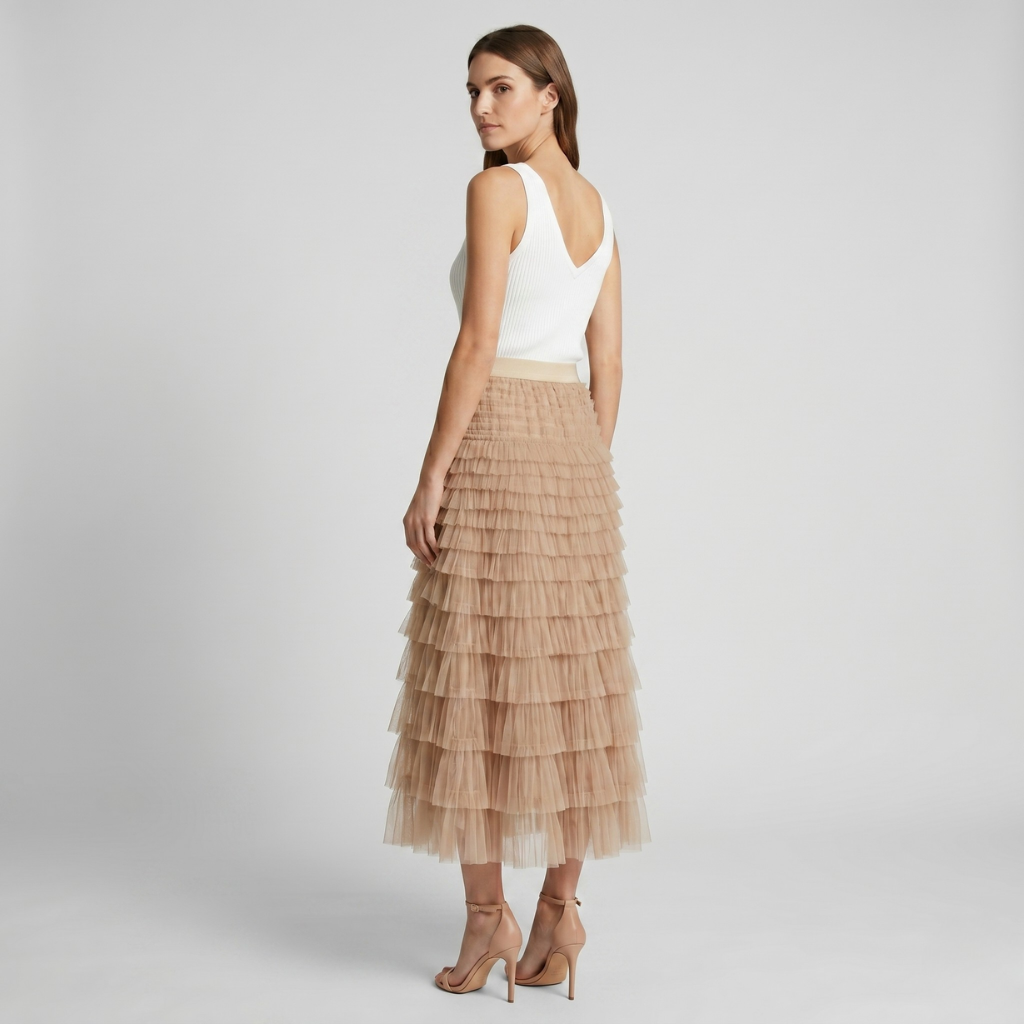 Coutivo - Jupe Maxi Femme Tulle Multicouche Taille Haute Confort Élégant