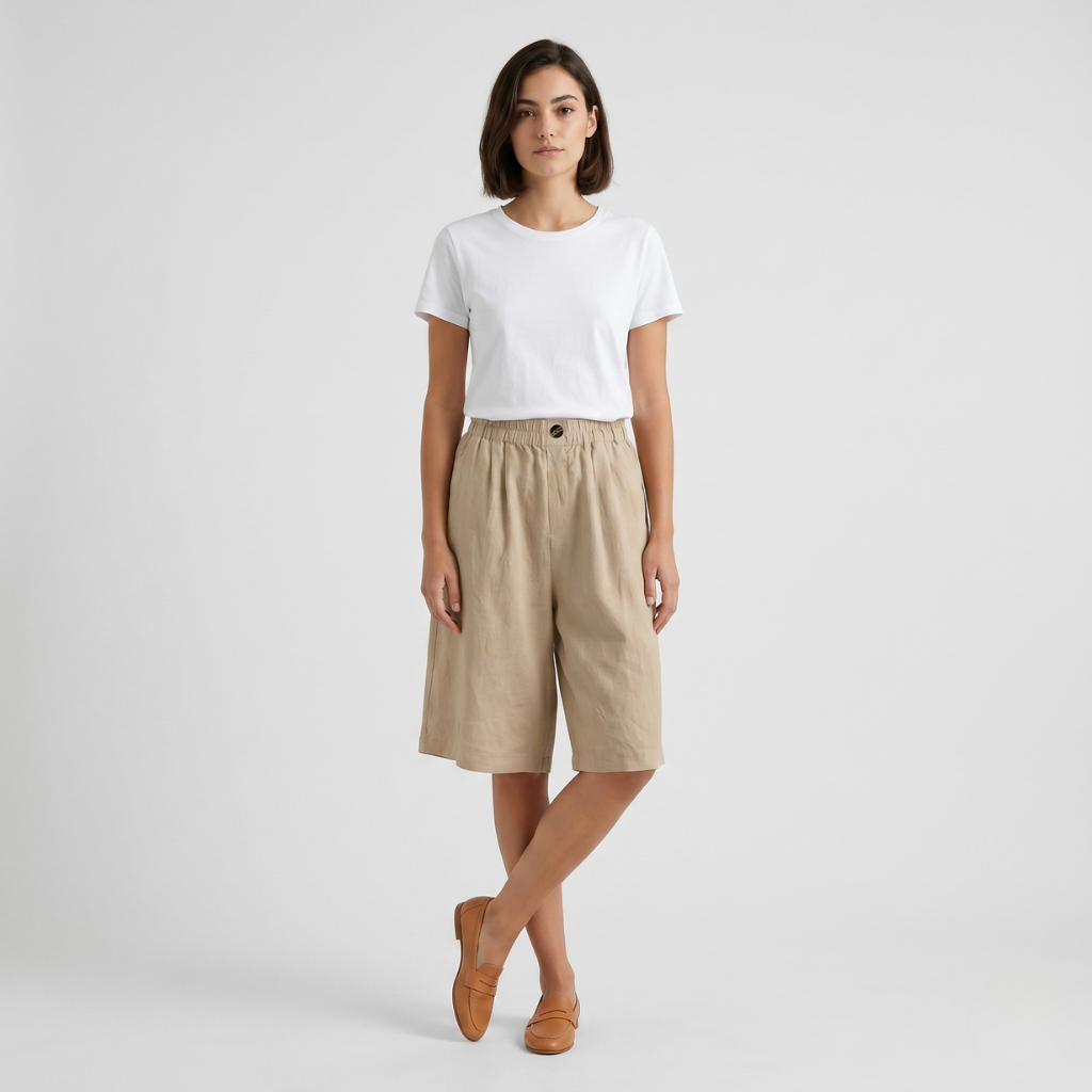 Coutivo - Short Femme Coton Taille Élastique Coupe Élégante Intemporelle