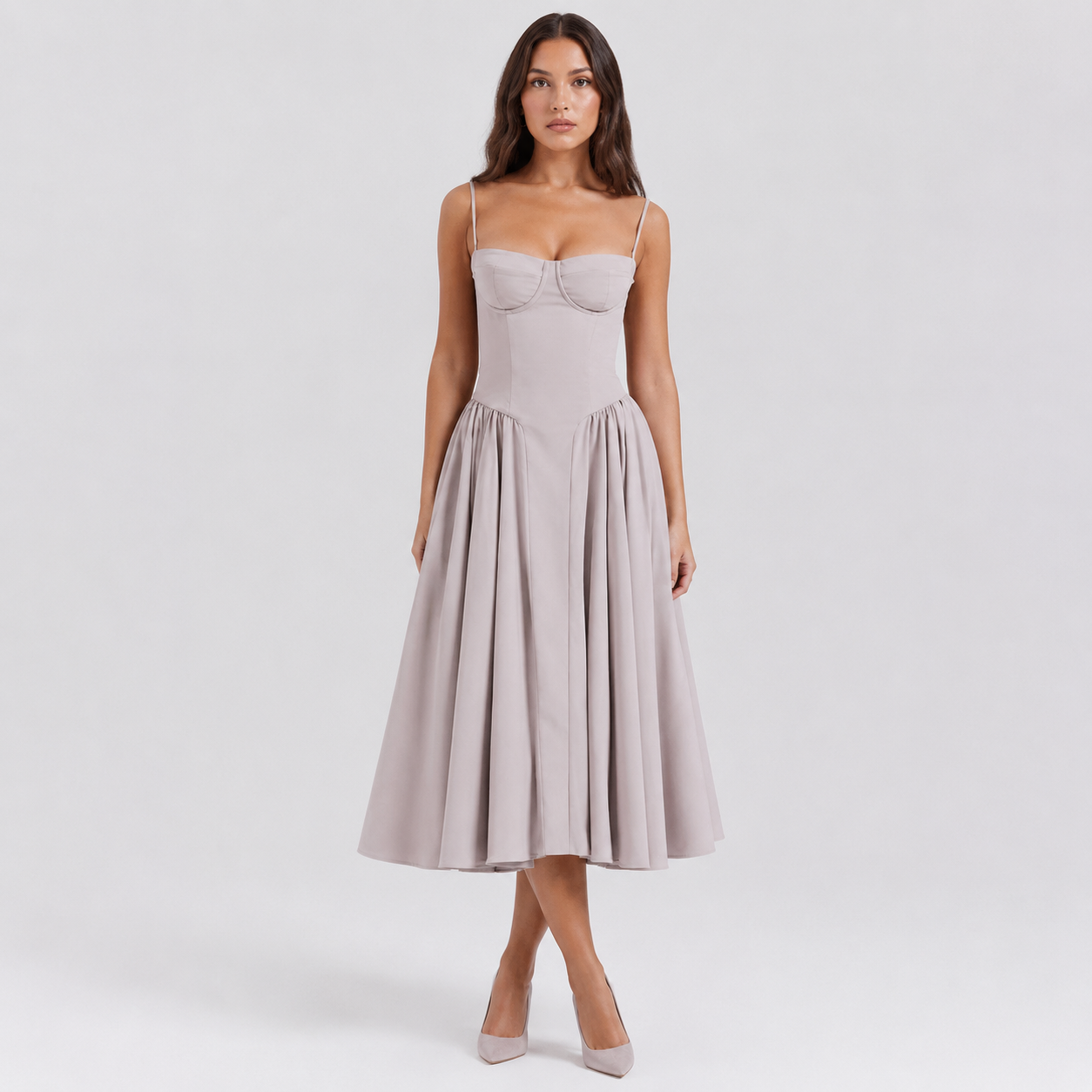 Coutivo - Robe Femme Midi Bretelles Fines Coupe Évasée Élégance Intemporelle Confort Raffiné