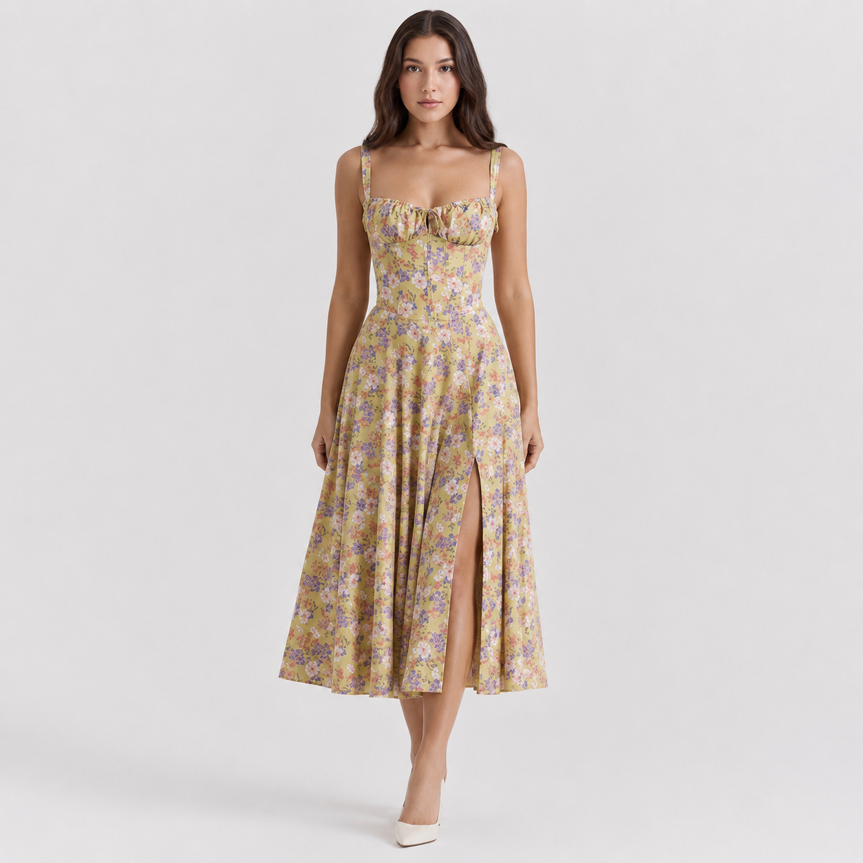 Coutivo - Robe Femme Midi Bretelles Fines Coupe Évasée Élégance Classique Confort Raffiné