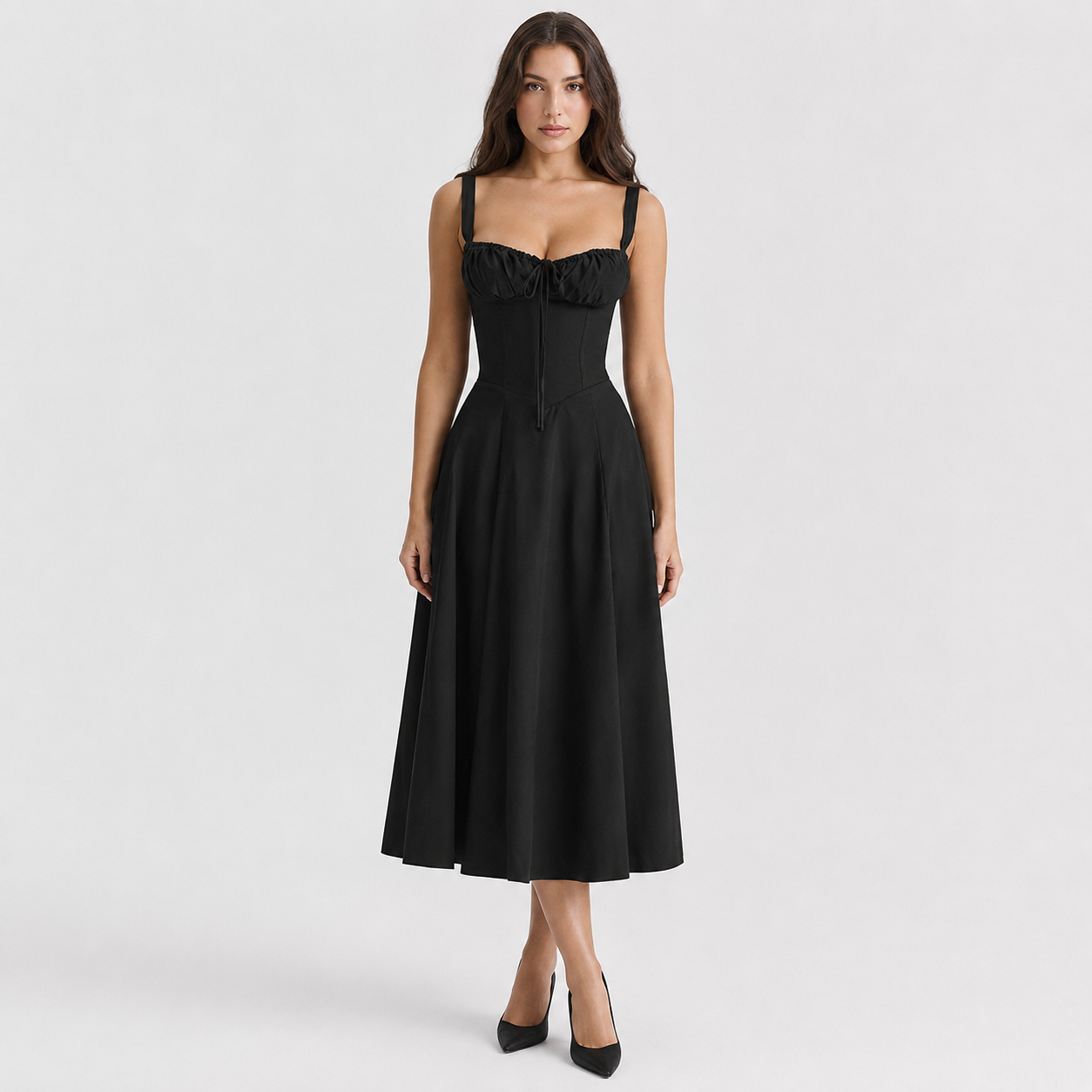 Coutivo - Robe Femme Midi Bretelles Fines Coupe Évasée Élégance Classique Confort Raffiné