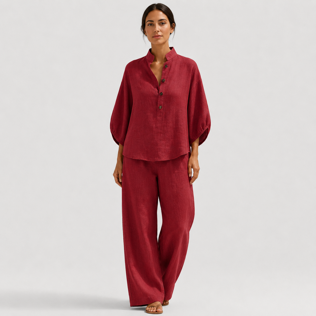 Coutivo - Ensemble Femme Deux Pièces Lin Coupe Ample Boutonnée Élégance Décontractée Confort Léger