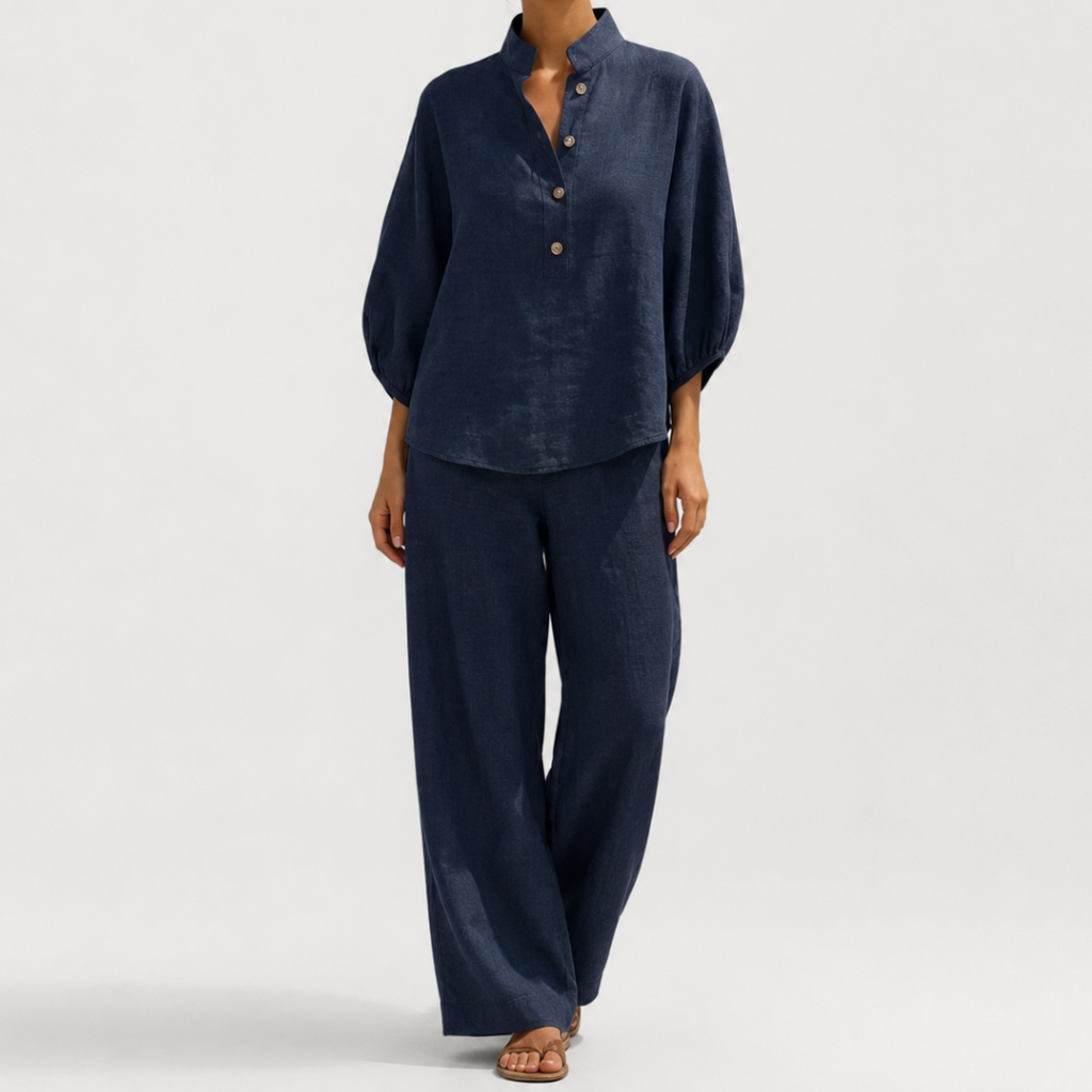 Coutivo - Ensemble Femme Deux Pièces Lin Coupe Ample Boutonnée Élégance Décontractée Confort Léger