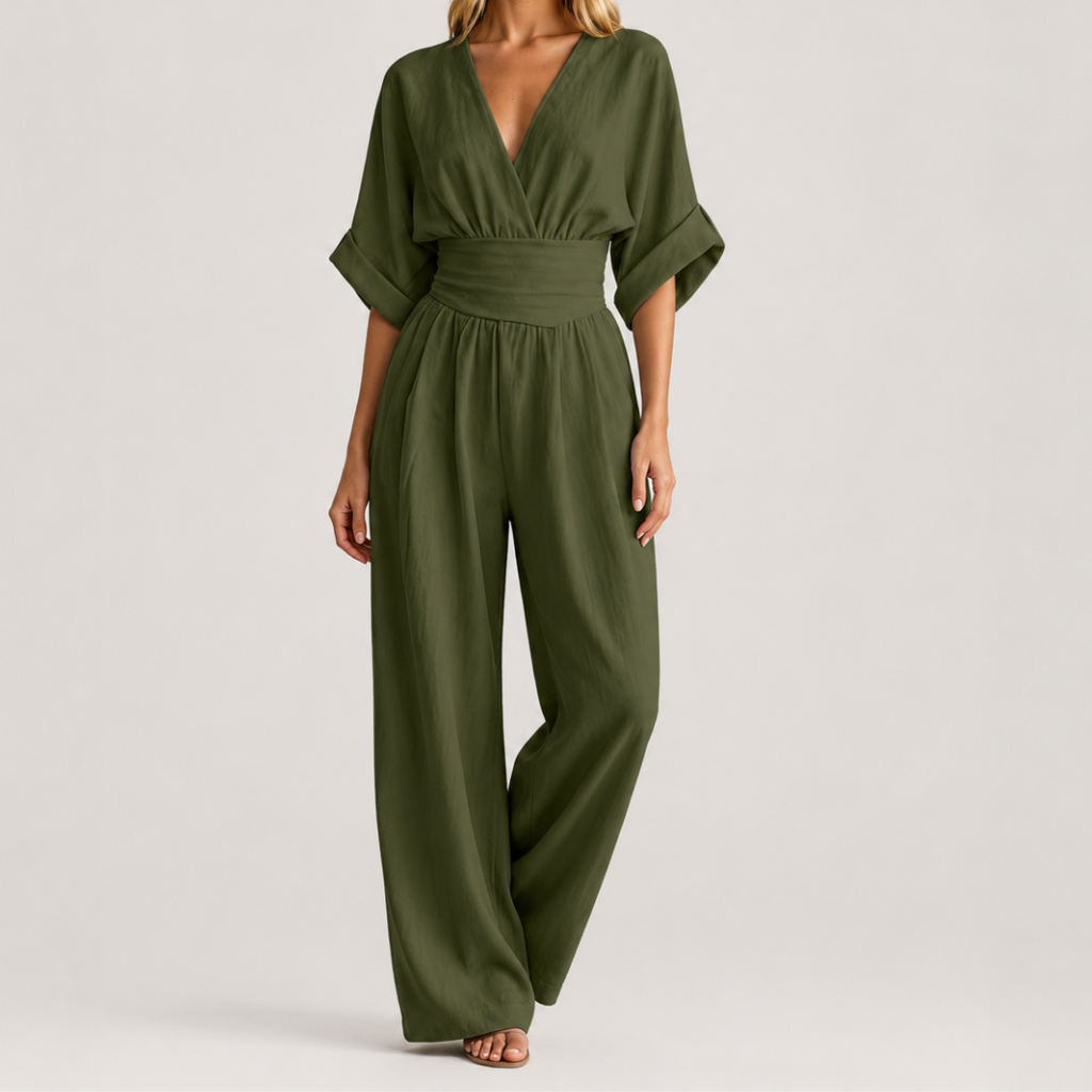 Coutivo - Combinaison Femme Fluide Col Croisé Taille Marquée Élégance Moderne Confort Léger