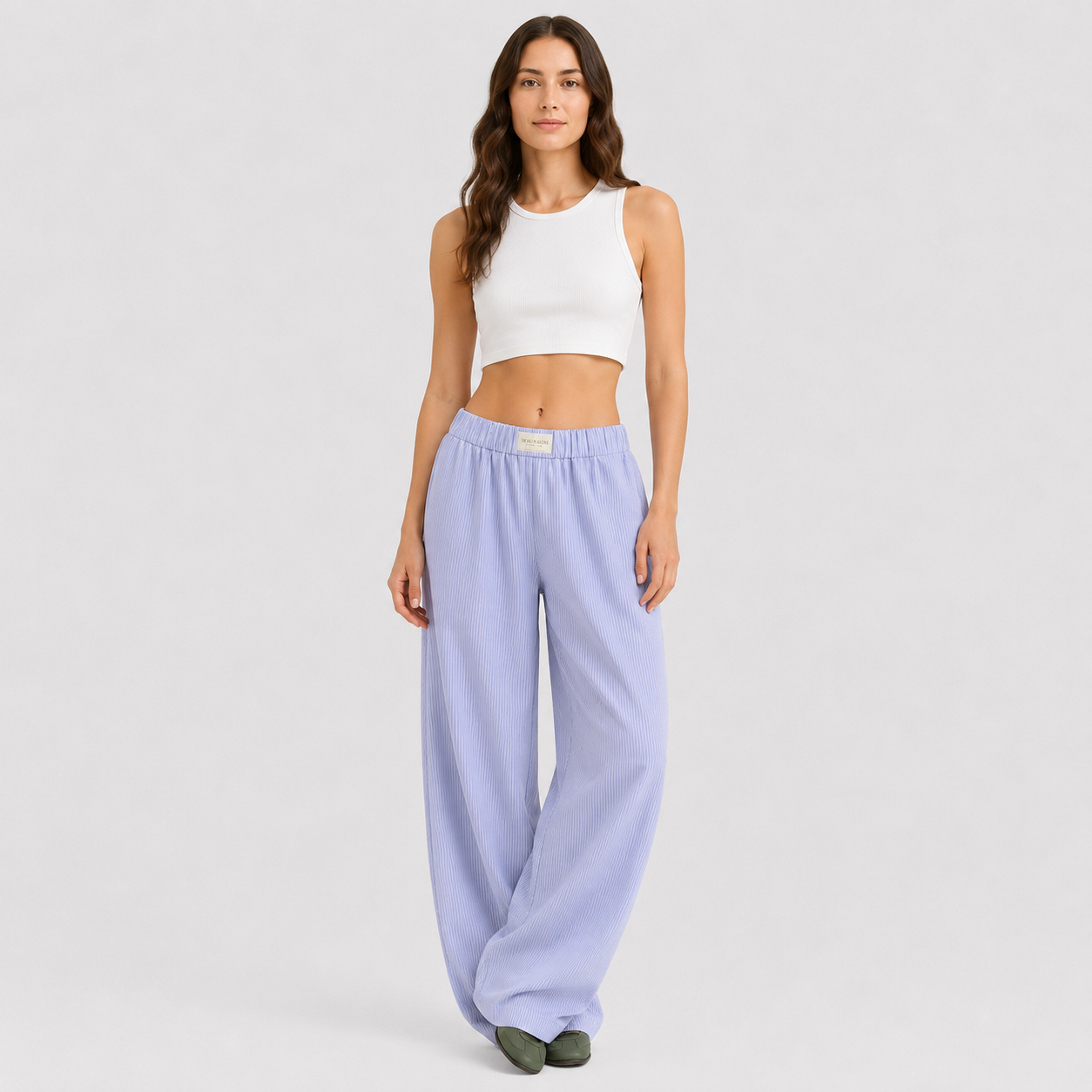 Coutivo - Pantalon Femme Rayé Coupe Large Taille Élastique Confort Fluide Style Décontracté