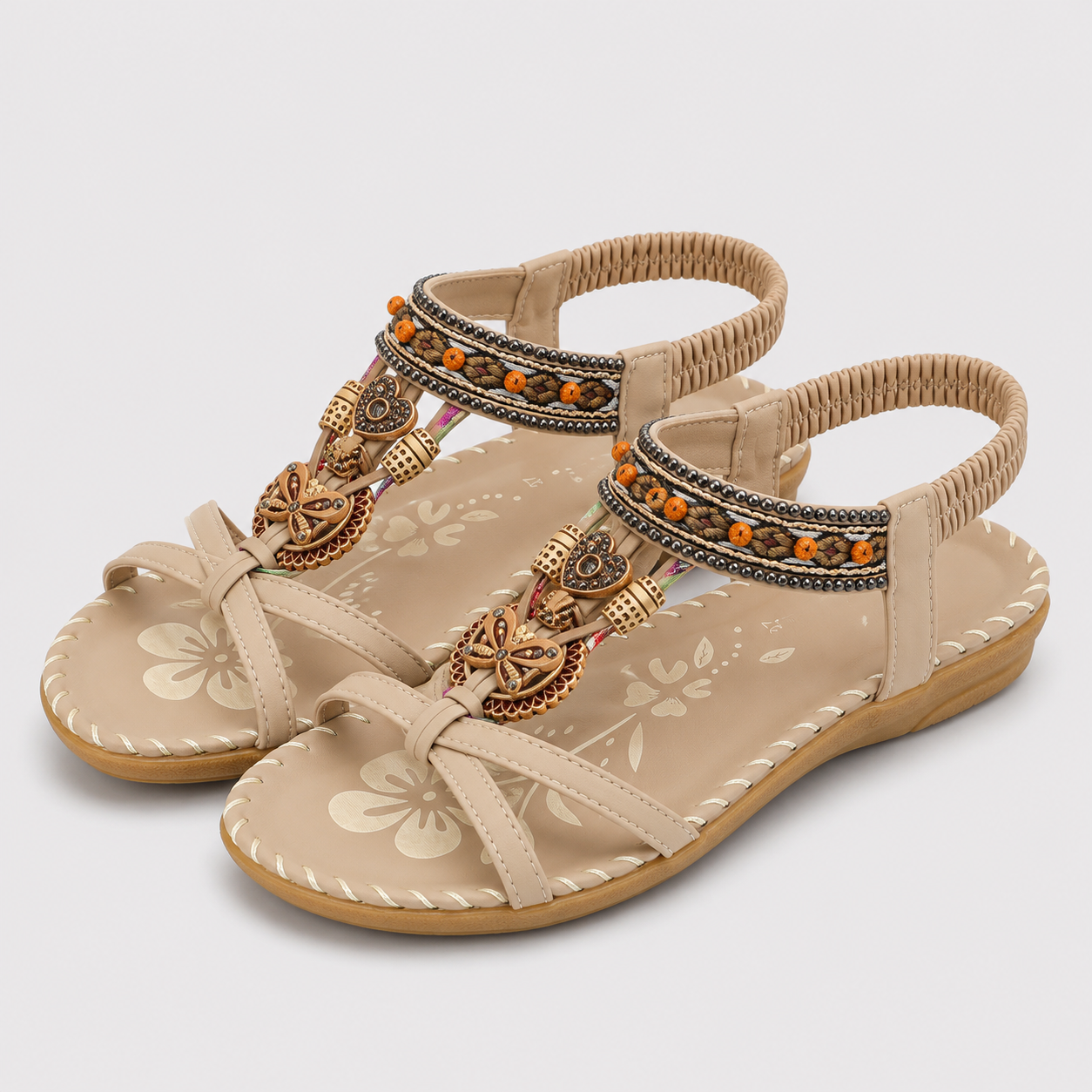 Coutivo - Sandales Femme Bohème Perles Décoratives Brides Croisées Confort Quotidien Style Élégant