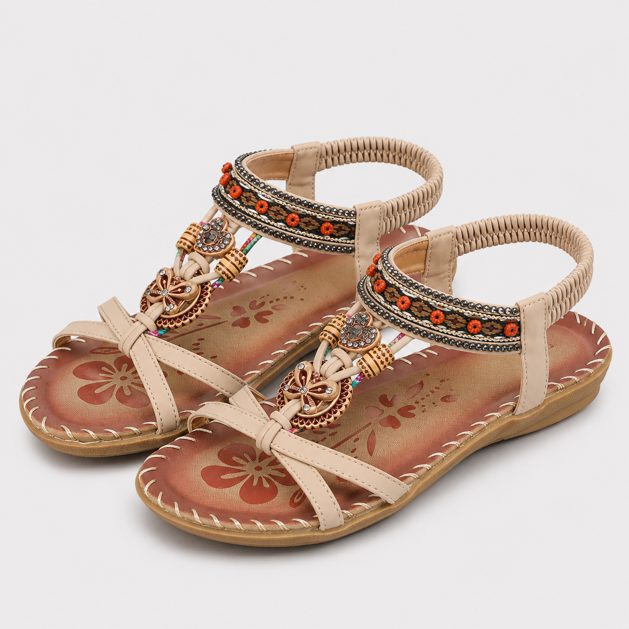 Coutivo - Sandales Femme Bohème Perles Décoratives Brides Croisées Confort Quotidien Style Élégant