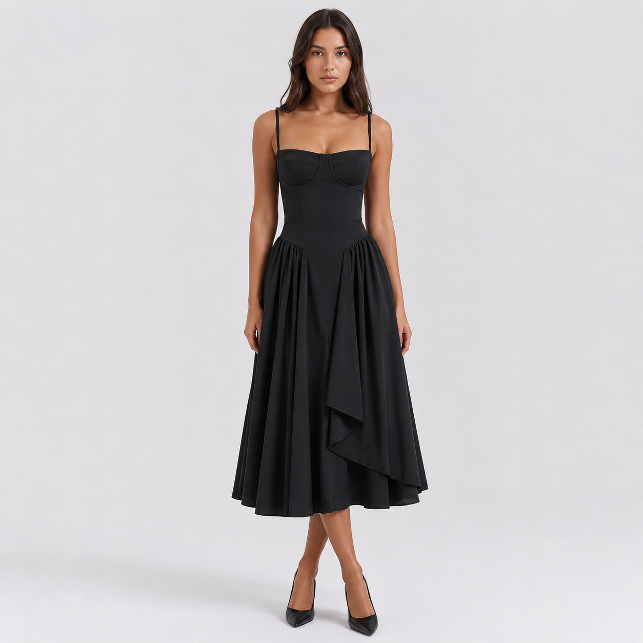 Coutivo - Robe Femme Midi Bretelles Fines Coupe Évasée Élégance Intemporelle Confort Raffiné